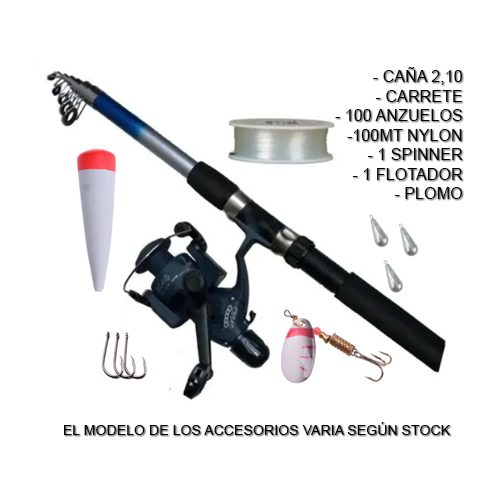 Set De Pesca 2.10mts Caña, Carrete + Accesorios